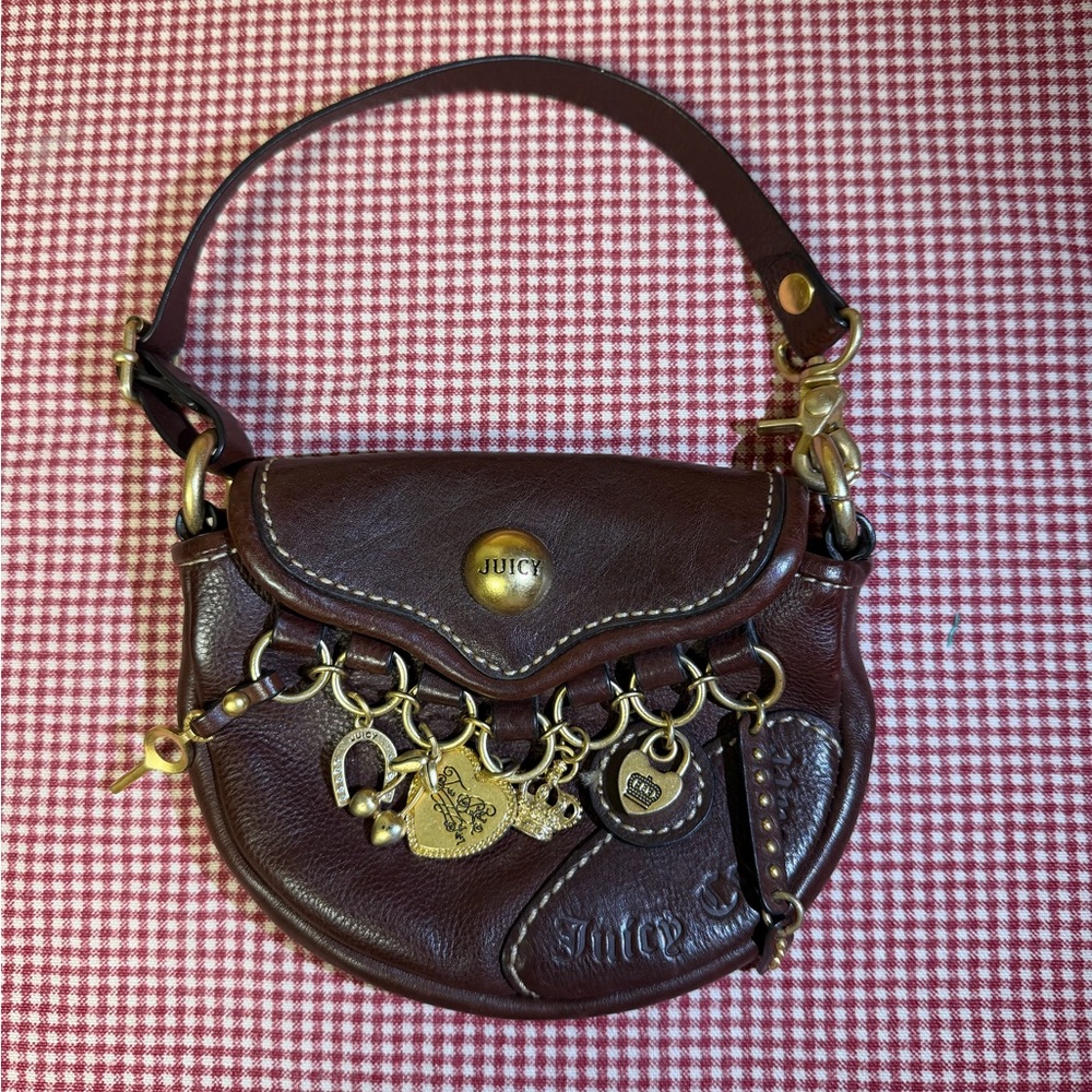 Vintage Juicy Couture Brown Leather Mini Charm Shoulder Bag